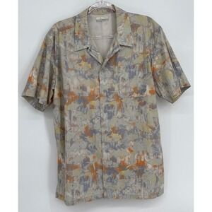 Columbia PFG Mens Grey Orange Fish Print Short Sleeve Fishing Shirt Sz M